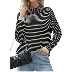 Sweaters for Women Trendy Long Sleeve Turtleneck Lightweight Pullover Sz S Strip